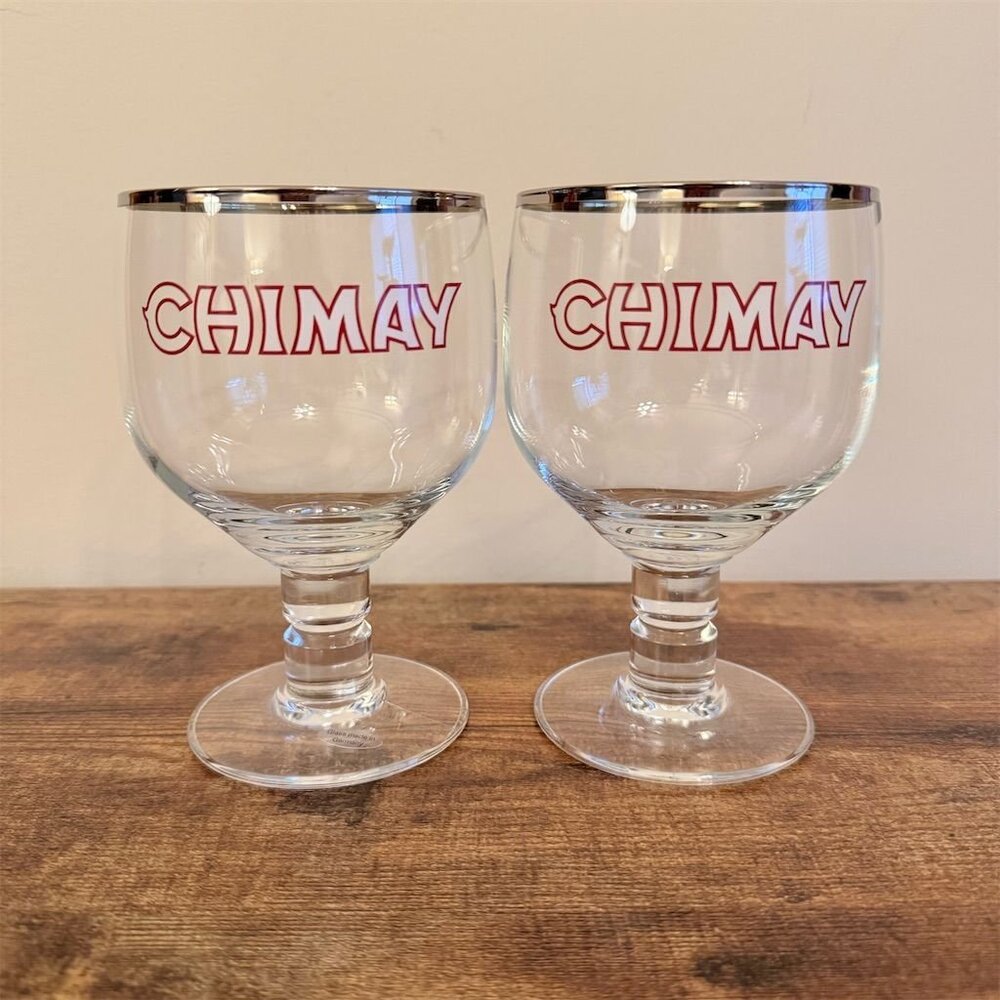 Chimay Beer Chalice Goblets Set of 2 with Silver Rim Detailing